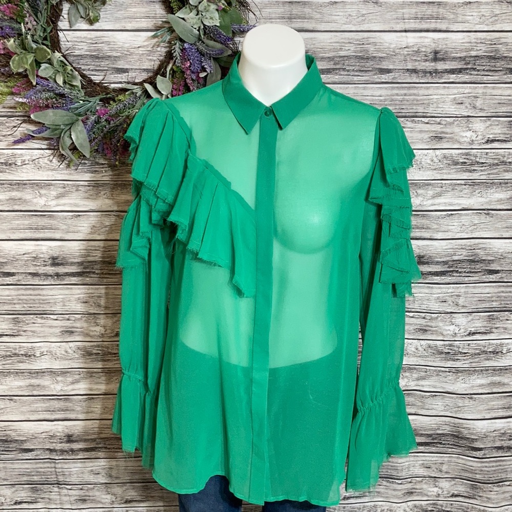 ASOS Deconstructed Cold Shoulder Ruffle Blouse